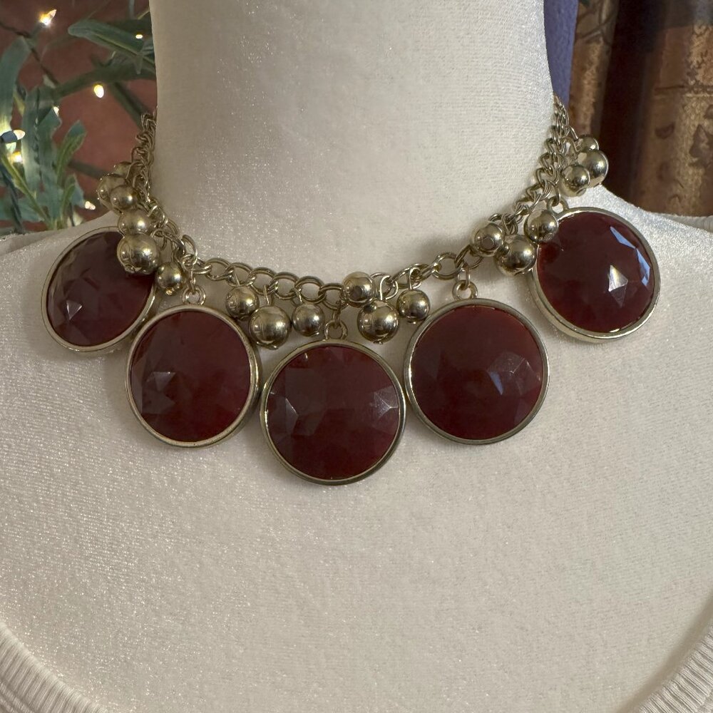 Adjustable Statement Choker Necklace with Large Red Rounded Charms and  Balls